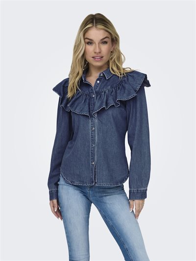 ONLY INDIGO DARK BLUE DENIM SKJORTE - 15297988