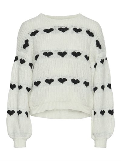  PIECES NOVE O-NECK HEART KNIT CLOUD DANCER/WHITE - 17152014