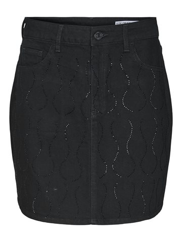 VERO MODA TESSA RHINESTEN KORT DENIM NEDERDEL SORT- 10322881