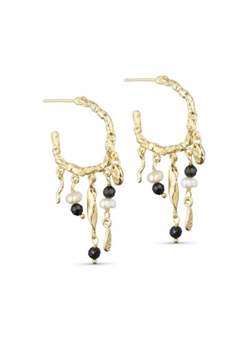 PURE BY NAT ANDREA EARRINGS W. GEMSTGONES G/B BLACK ONYX - 45823