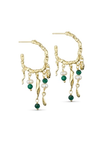 PURE BY NAT ANDREA EARRINGS W. GEMSTGONES G/B MALACHITE - 45823